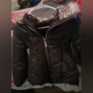 Black puffer jacket fur hood